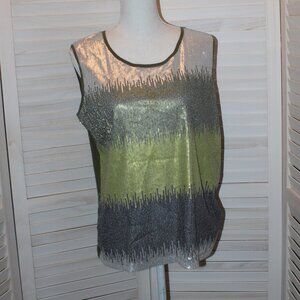 600 West Green Silver Sequined Shirt Size L Fairy